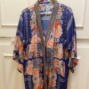 JOHNNY WAS One of a Kind Silk Floral Long Kimono Jacket XS S